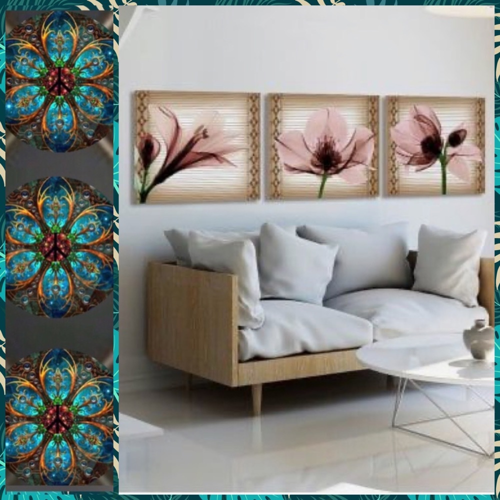 🏠• GORGEOUS 3pc Floral Canvas/Fabric Wall Art